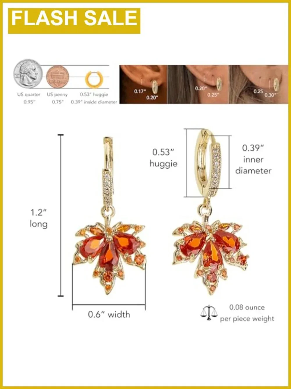 Small Hoop Dangle Earrings for Women Rhinestone CZ Leaf Flower Butterfly